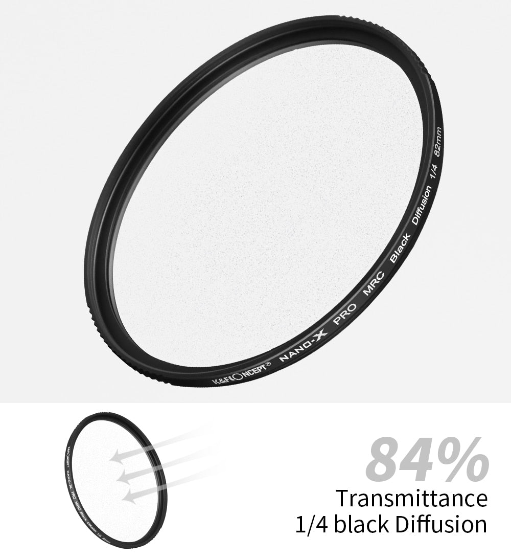 K&F Concept 1/4 Diffusion Filter – Black Pro Mist, Multi-Coated, 37-82mm Sizes